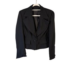 Vintage 90s Women's Black Blazer Oversized Lapel Size XS S Classic Minimalist